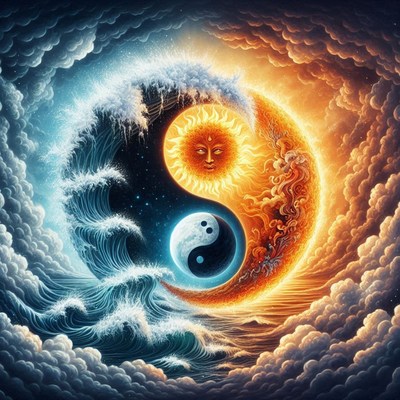 Yin yang sun and waves
