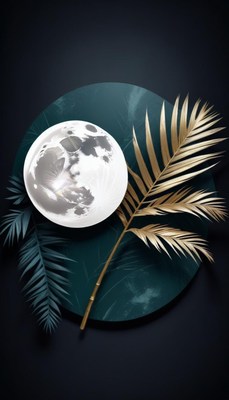 Full moon and palm leaves