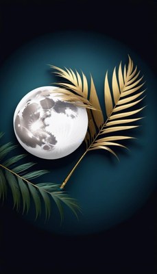 Full moon and palm fronds