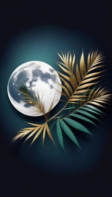 Full moon and tropical leaves