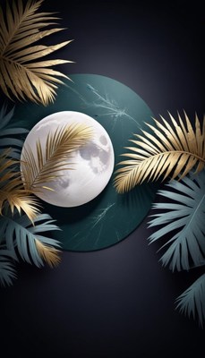 Full moon with palm leaves