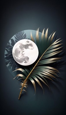 Gold palm leaf and full moon