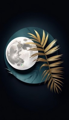 Full moon and palm leaf