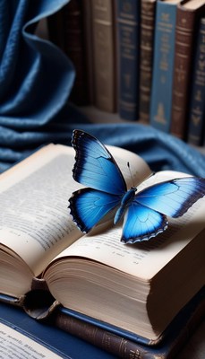 Blue butterfly on open book