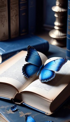 Blue butterfly on open book