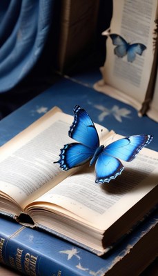 Blue butterfly on open book