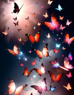 Butterflies flying in twilight sky