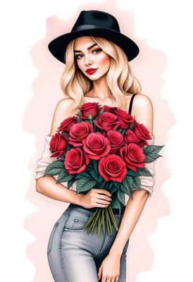 Woman holding red roses
