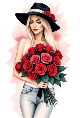 Woman holding red roses