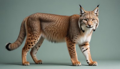 Lynx walking against green background