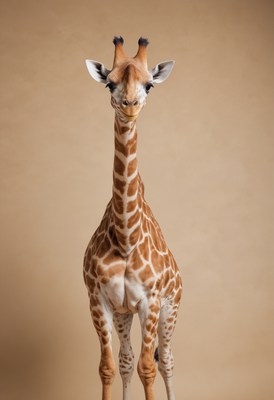 Giraffe portrait against tan background