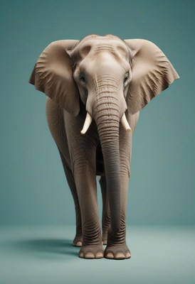 African elephant standing on blue background