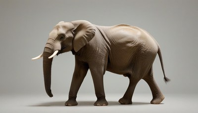 Elephant walking on gray background