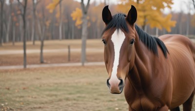 Brown horse in autumn pasture