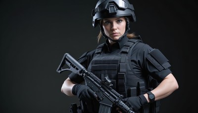 Female soldier holding rifle
