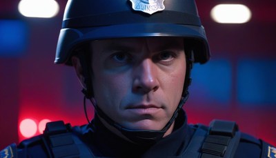Close-up of officer in helmet