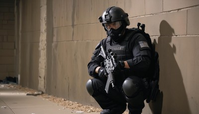 Swat officer in urban setting
