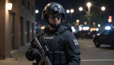 Swat officer standing at night
