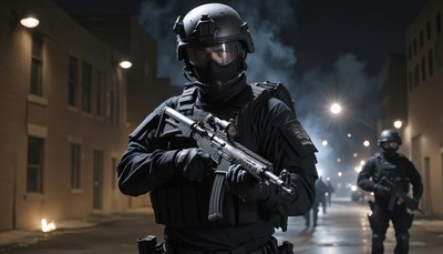 Swat team operative in urban setting