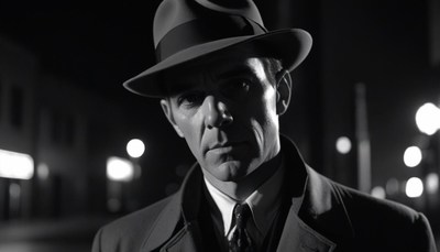 Man in fedora on city street at night