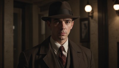 Man in fedora stands in interior space