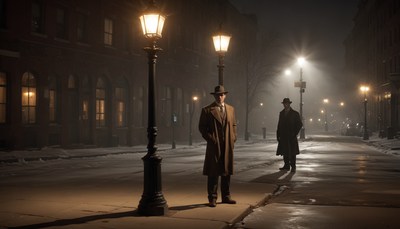 Men in coats on a snowy night