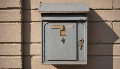 Gray mailbox on brick wall