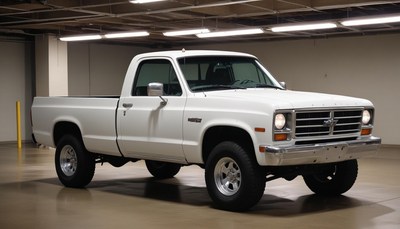 White pickup truck parked in garage