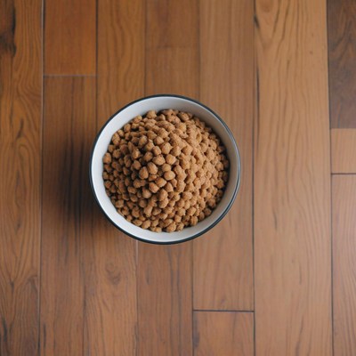 Bowl of brown dog food