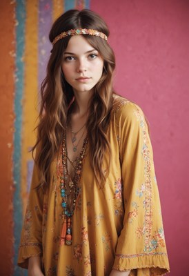 Woman in floral dress with headband
