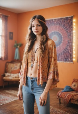 Bohemian woman in retro home