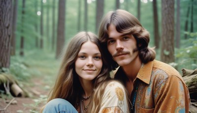Young couple in forest, 1970s