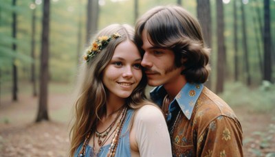 Couple embracing in a forest