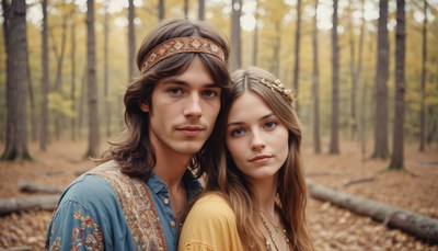 Young couple in forest during autumn