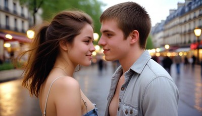 Couple gazing at each other in paris