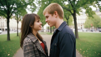 Young couple smiling in park