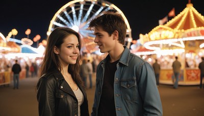 Couple at carnival at night