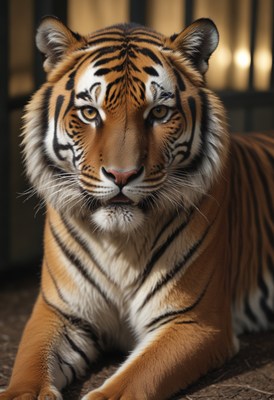 Tiger portrait in enclosure