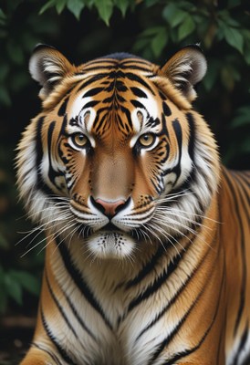 Tiger portrait in green foliage