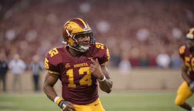 Minnesota football player runs with the ball