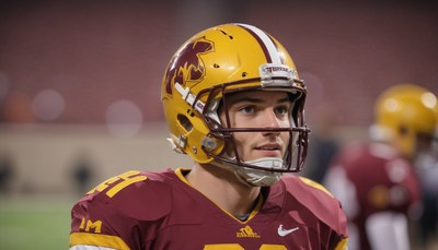 Minnesota football player in helmet