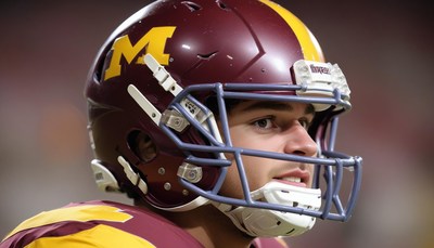 Minnesota football player in helmet
