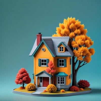 Yellow house with fall foliage