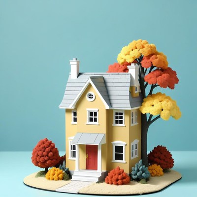 Yellow house with autumn trees