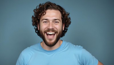Man with curly hair laughing