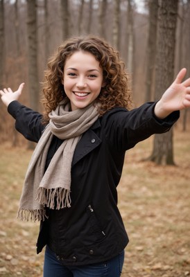Woman smiling in fall forest