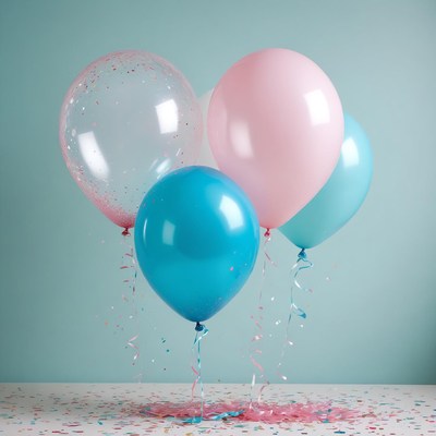 Confetti balloons on blue background