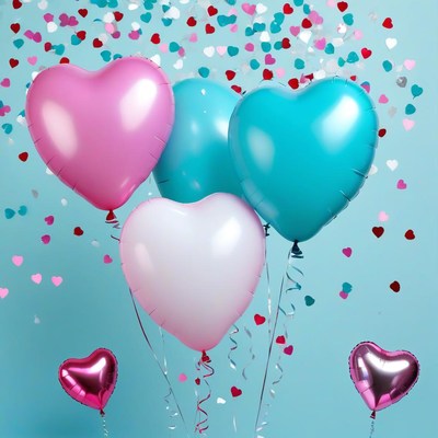 Heart balloons and confetti