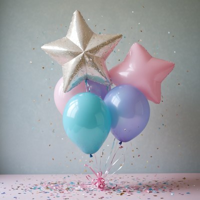 Star balloon bouquet with confetti