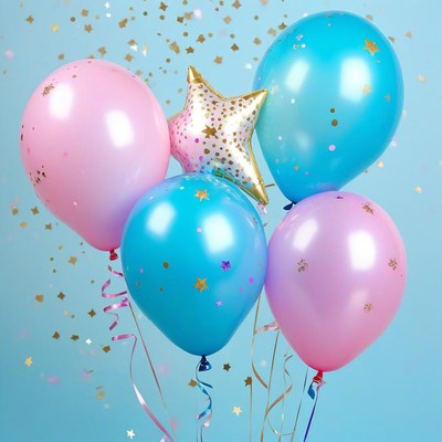 Pink and blue balloons with star confetti